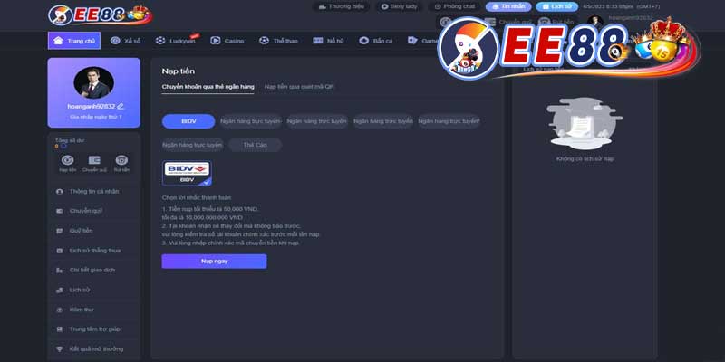Nạp Tiền EE88 - Hướng Dẫn Chi Tiết, An Toàn, Nhanh Chóng hướng dẫn nạp tiền ee88